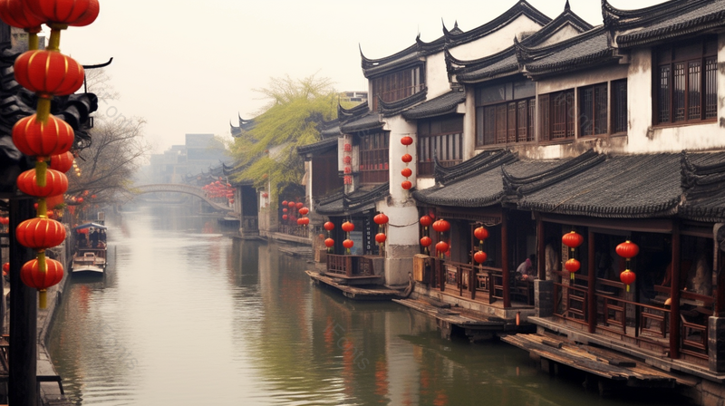 徽派建筑江南小桥流水人家古镇画舫风景摄影图,高清,摄影图,摄影图片,图片大全,摄影图免费下载